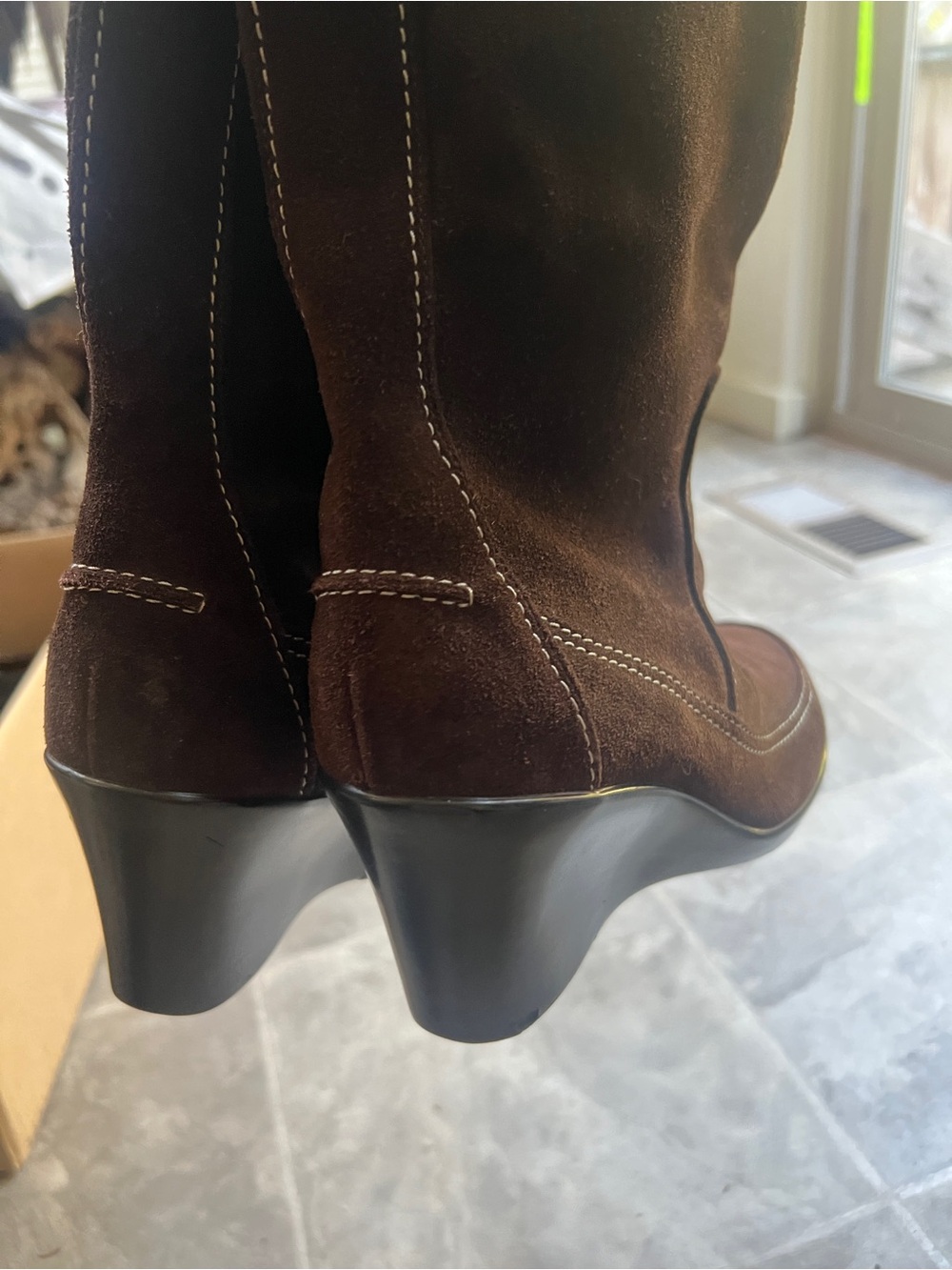 Crocs Brown Genuine Suede Leather Mid-Calf Boots with Contrast Stitching - Picture 9 of 9